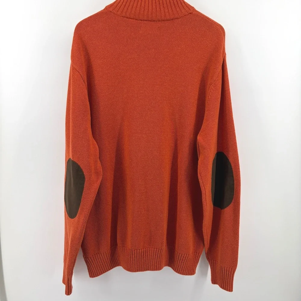 Chaps Mens Orange Mock Neck Button Sweater‎ with Suede Elbow Patches Size L